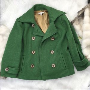 CAbi Green 3/4 Sleeve Wool Blend Pea Coat